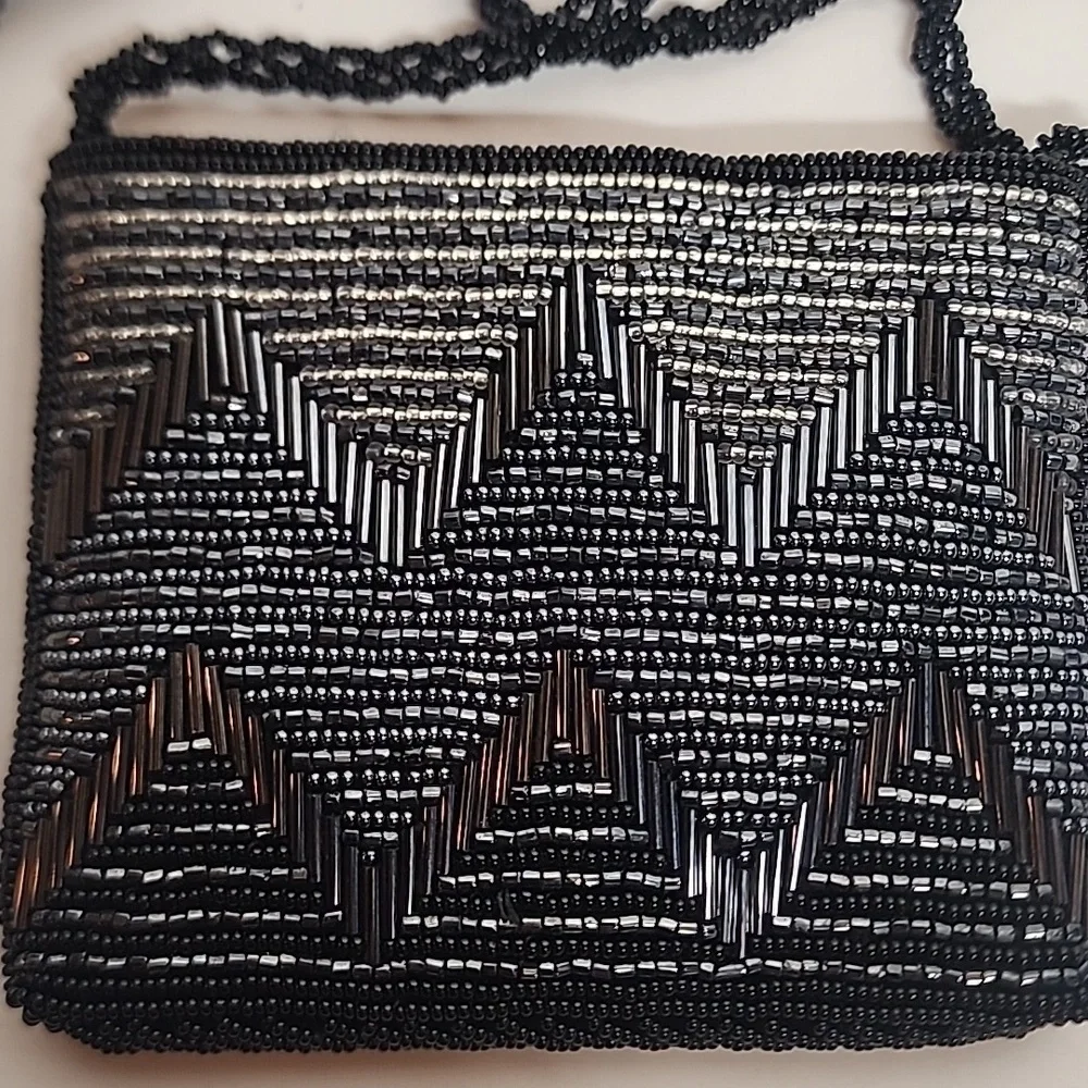 Iridescent Black, Gray, & Midnight Blue Beaded Women's Small Crossbody Bag WOW